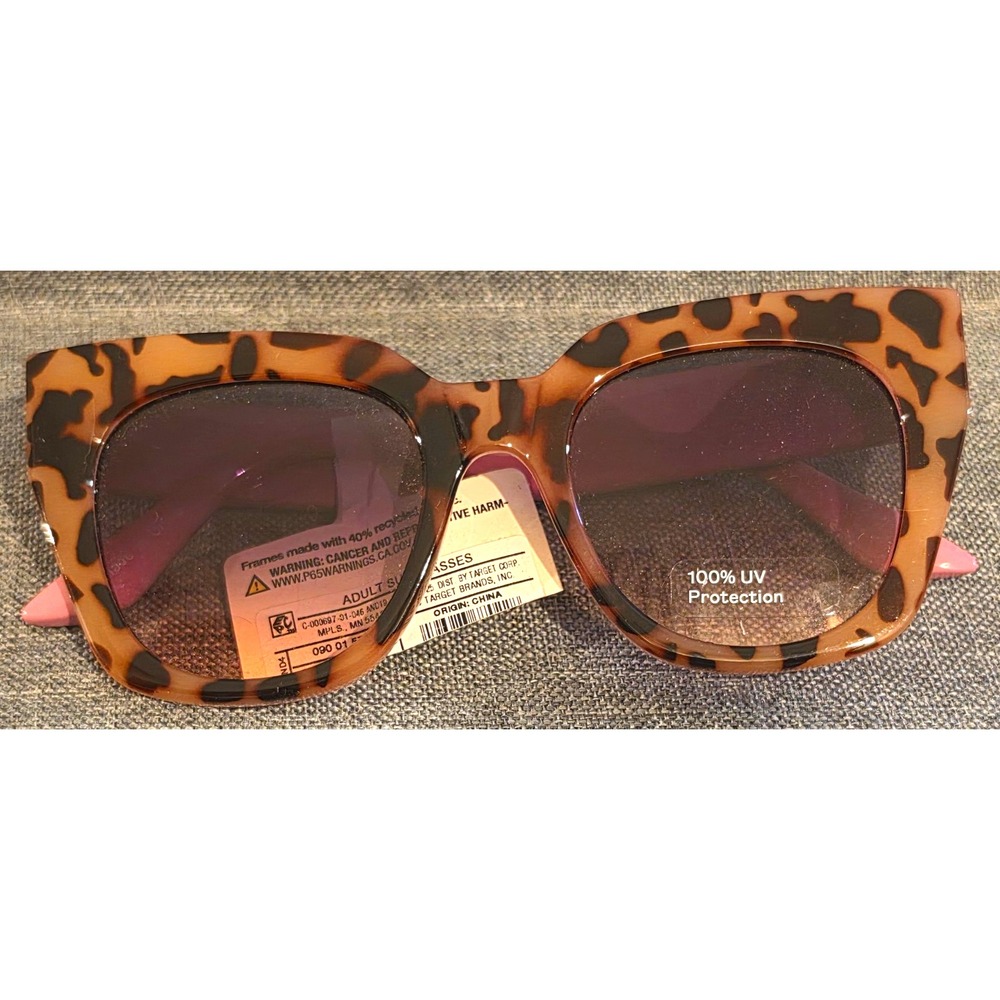 A New Day Cat Eye Sunglasses Pink Frame Gray Tinted Lens Leopard Temples UV